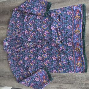 Floral Paisley Patterned Blazer Jacket w Purple and Green Accent Trim RN 60589